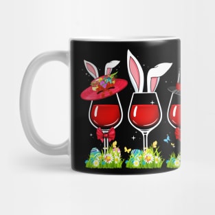 Three Wine Glasses Eggs Bunny Costume Easter Mug